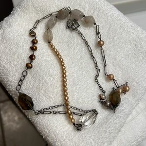 Vintage Silpada Sterling Silver Champagne Pearl & Quartz Necklace, #N1421